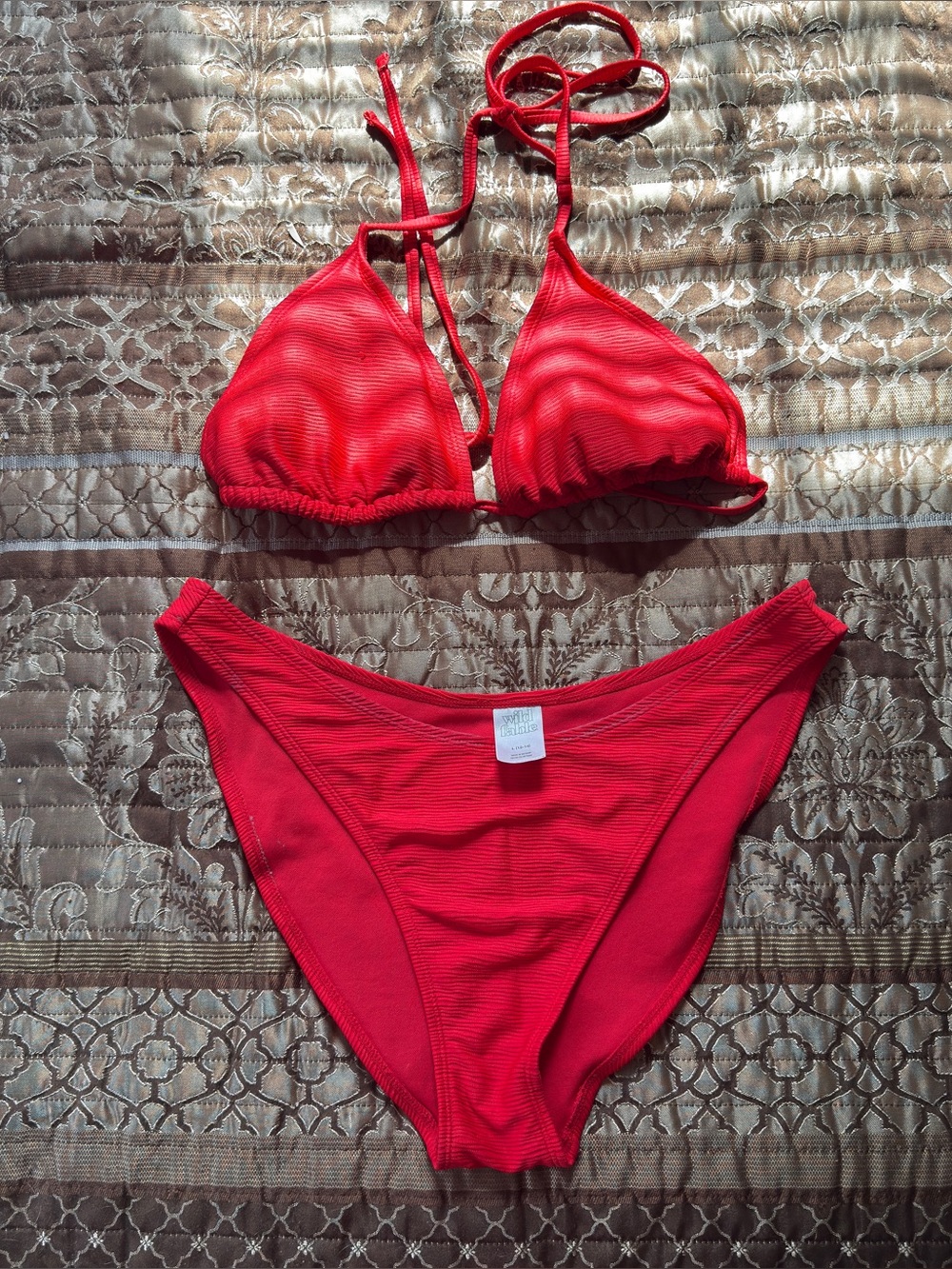 WILD FABLE RED RIBBED TRIANGLE BIKINI SET SIZE LARGE